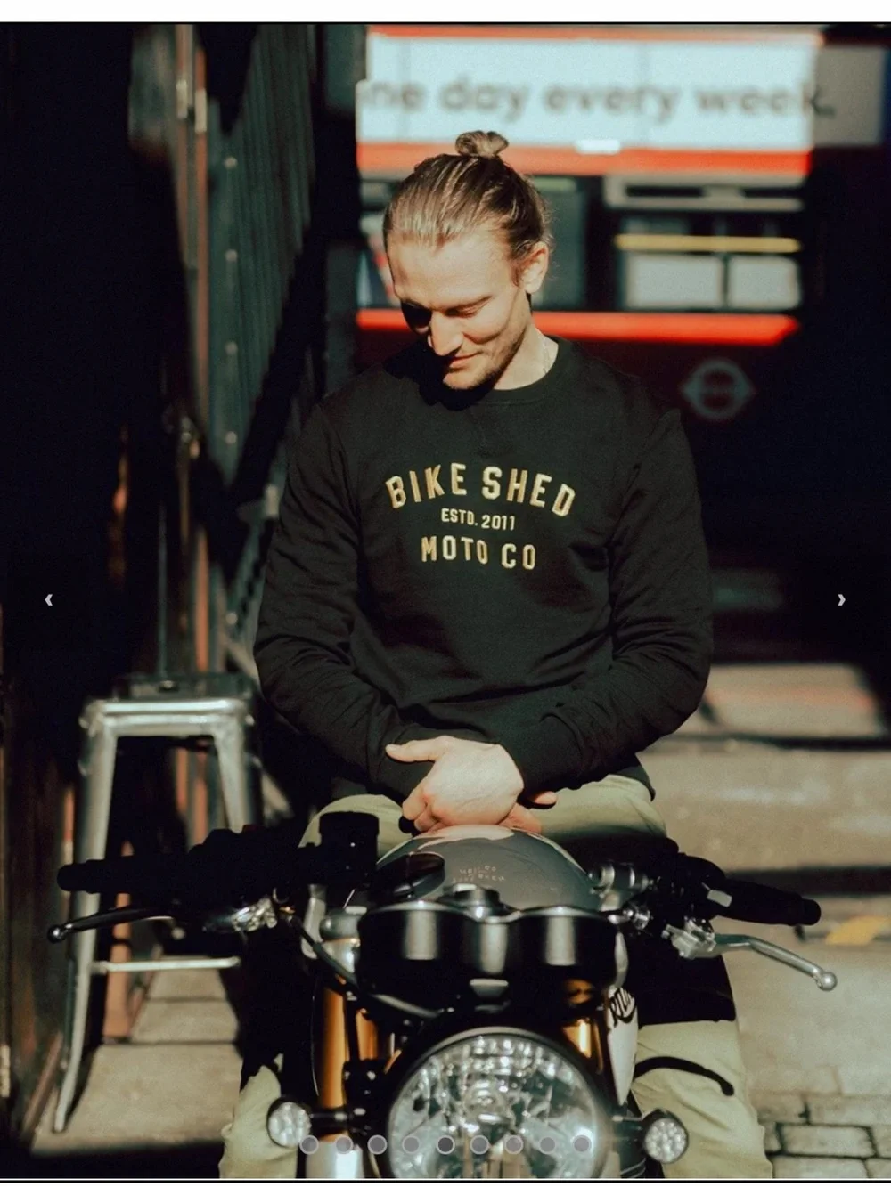 Bike Shed Moto Co Black Crewneck with Gold Embroidery